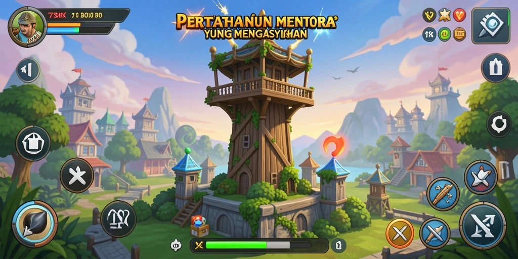 Tampilan gameplay menara dengan strategi pertahanan yang kreatif.