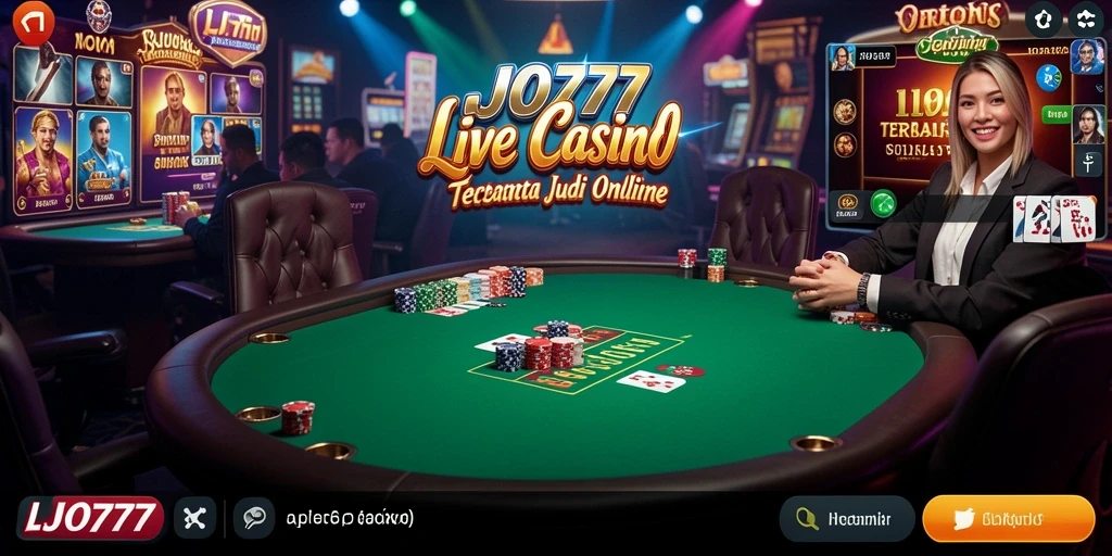 Tampilan menarik dari gameplay LJO777 dengan dealer langsung dan permainan kasino.
