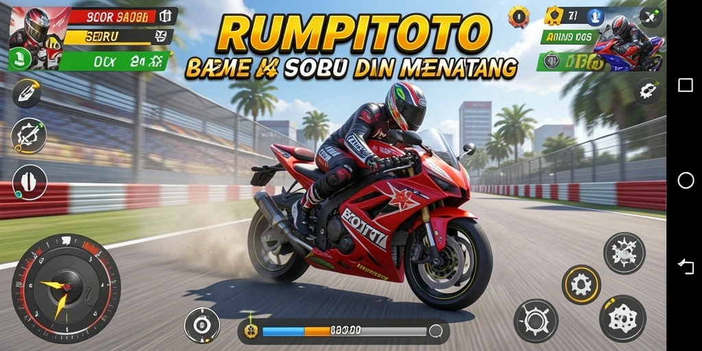 Tampilan menarik dari gameplay RUMPITOTO dengan motor balap yang mendebarkan.