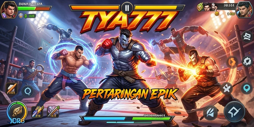 Screenshot TYA777 menampilkan aksi pertarungan yang intens dan karakter-karakter ikonik.